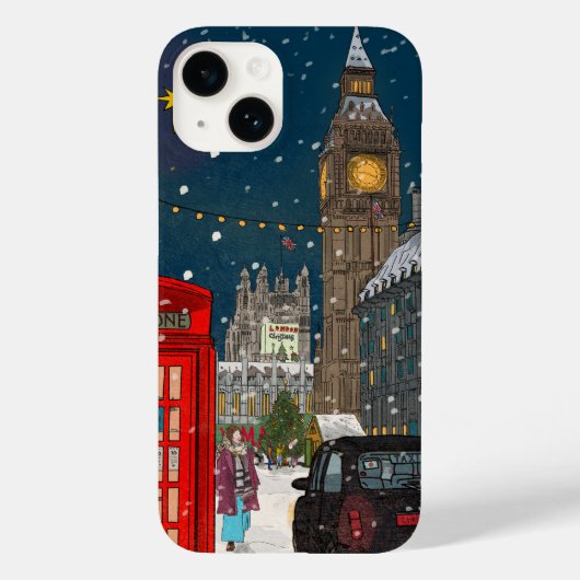 London Christmas Night Cityscape Retro-geïnspireer Case-Mate iPhone Case (Achterkant)