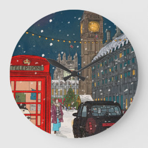 London Christmas Night Cityscape Retro-geïnspireer Grote Klok
