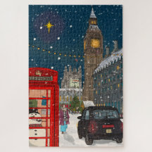 London Christmas Night Cityscape Retro-geïnspireer