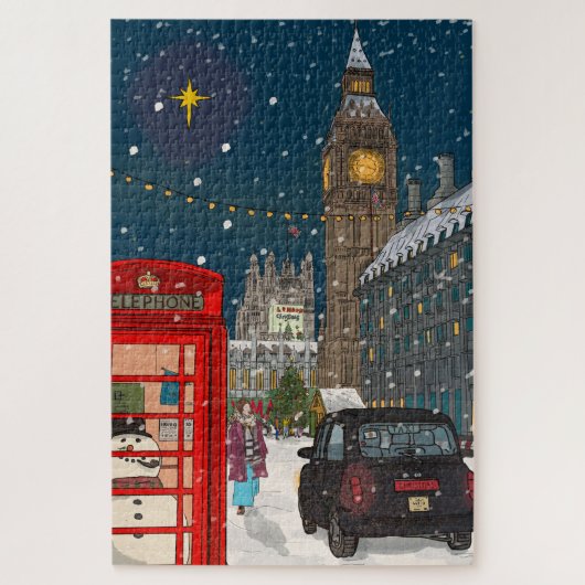 London Christmas Night Cityscape Retro-geïnspireer Legpuzzel (Verticaal)