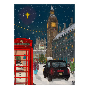 London Christmas Night Cityscape Retro-geïnspireer Perfect Poster