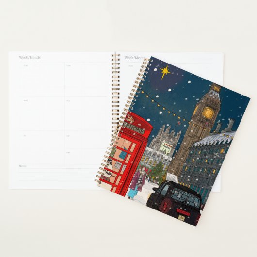 London Christmas Night Cityscape Retro-geïnspireer Planner (Display)