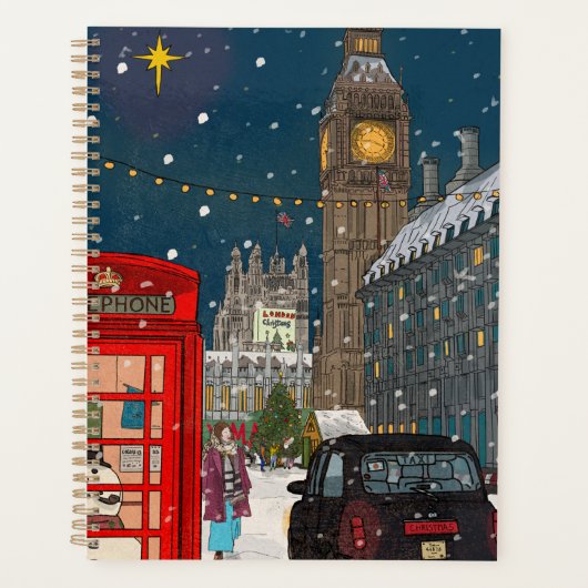 London Christmas Night Cityscape Retro-geïnspireer Planner (Voorkant)