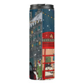 London Christmas Night Cityscape Retro-geïnspireer Thermosbeker (Achterkant)