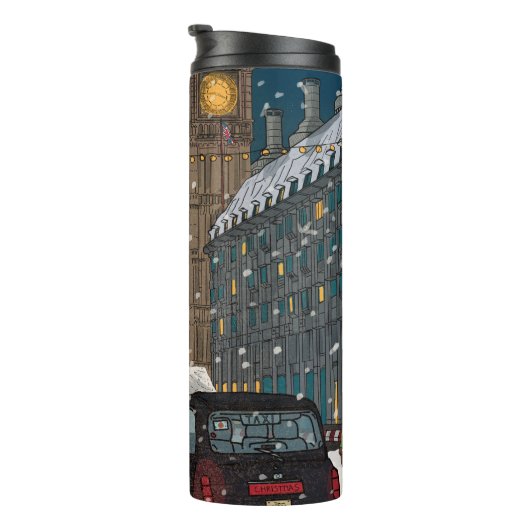 London Christmas Night Cityscape Retro-geïnspireer Thermosbeker (Geroteerd rechts)