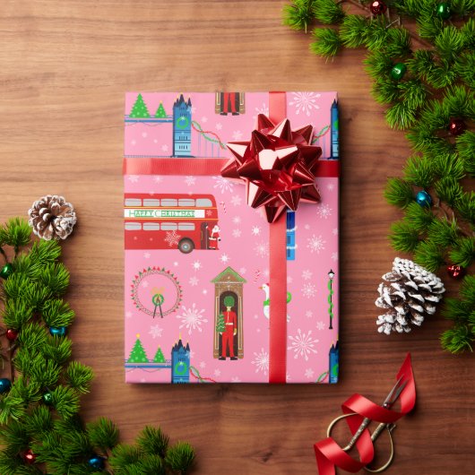London Christmas Pink Pattern Achtergrond Cadeaupapier (Feestdagen Geschenken)