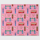 London Christmas Pink Pattern Achtergrond Cadeaupapier (Vlak)