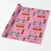 London Christmas Pink Pattern Achtergrond Cadeaupapier (Uitgerold)