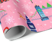 London Christmas Pink Pattern Achtergrond Cadeaupapier (Rol Hoek)
