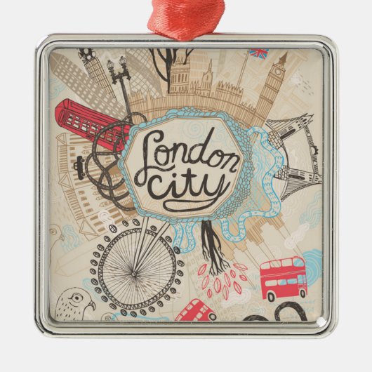 London City Doodle Art Metalen Ornament (Voorkant)