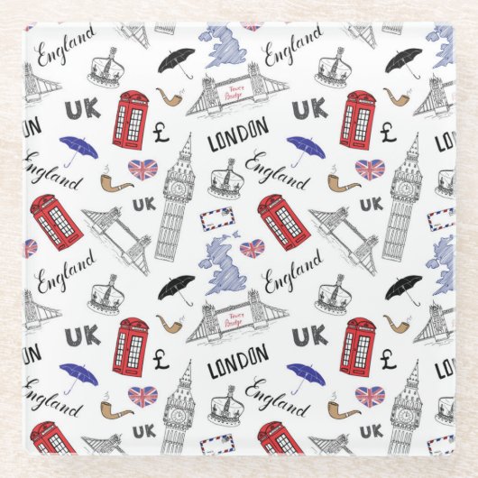 London City Doodles Pattern Glazen Onderzetter (Voorkant)