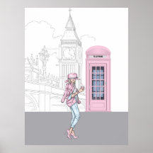 London City Girl met roze telefoonbox Canvas Print