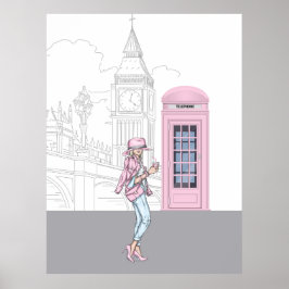 London City Girl met roze telefoonbox Canvas Print
