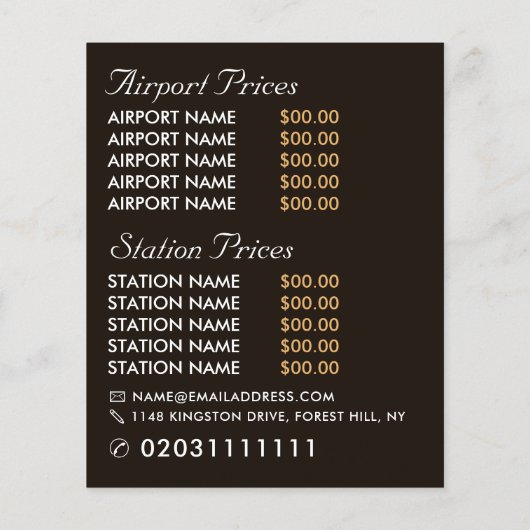 London City Mozaïek Effect Taxi Bord & Prijslijst Flyer (Achterkant)