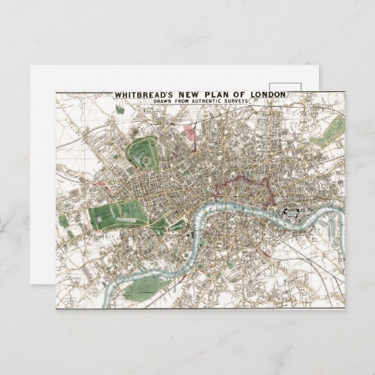  London City Plan Old Antiek Briefkaart (Voorkant / Achterkant)