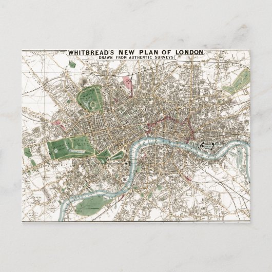 London City Plan Old Antiek Briefkaart (Voorkant)