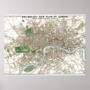 London City Plan Old Antiek Poster