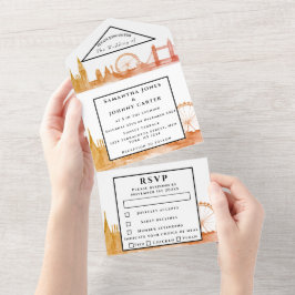 London City RSVP Waterverf Yellow Modern Wedding All In One Uitnodiging