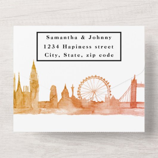 London City RSVP Waterverf Yellow Modern Wedding All In One Uitnodiging (Achterkant)