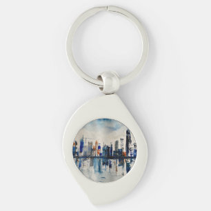 London City Skyline Abstract Painting Poster Postc Sleutelhanger
