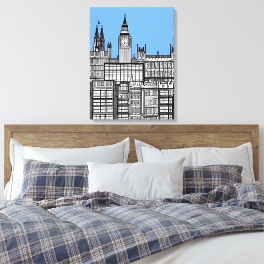 London Cityscape Black en White Canvas Afdruk (Insitu (Slaapkamer))