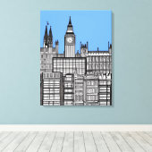 London Cityscape Black en White Canvas Afdruk (Insitu (Houten vloer))