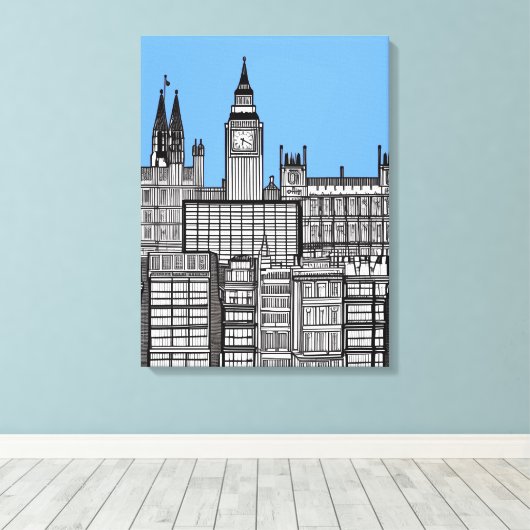 London Cityscape Black en White Canvas Afdruk (Insitu (Houten vloer))