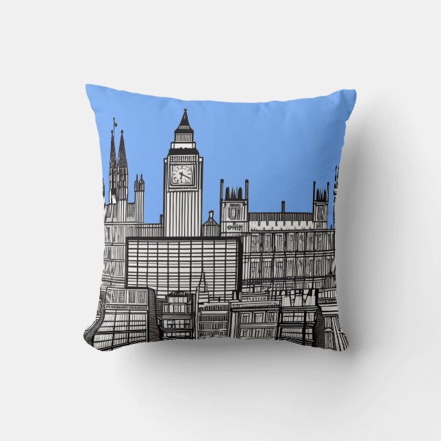 London Cityscape Black en White Kussen (Voorkant)