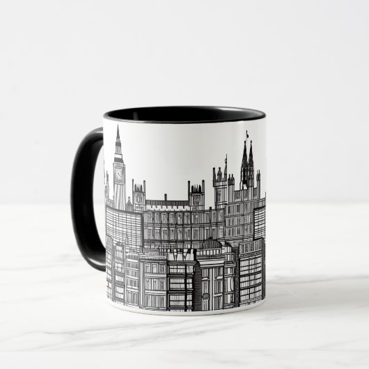 London Cityscape Black en White Mok (Voorkant links)