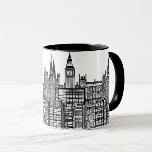 London Cityscape Black en White Mok (Voorkant rechts)