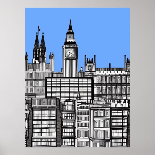 London Cityscape Black en White Poster (Voorkant)