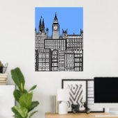 London Cityscape Black en White Poster (Thuiskantoor)