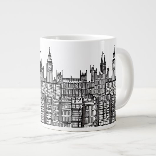 London Cityscape in Black en White Grote Koffiekop (Voorkant rechts)