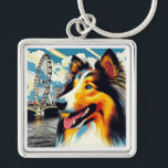 London Collie Sleutelhanger<br><div class="desc">Rough Collie in London.

Each purchase helps a collie in need.  To learn more about our organization please visit our website www.ColliesWithoutBorders.org</div>