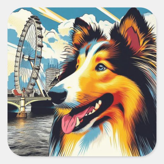 London Collie Vierkante Sticker (Voorkant)