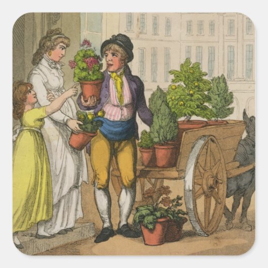 London Cries: The Garden Pot Seller, 1799 (colo) Vierkante Sticker (Voorkant)