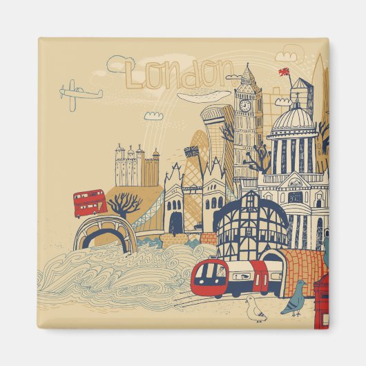 London Doodle Scene Magneet (Voorkant)