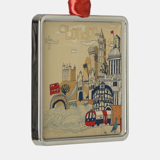 London Doodle Scene Metalen Ornament (Rechts)