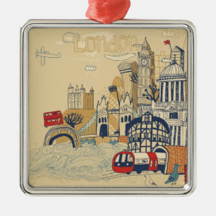 London Doodle Scene Metalen Ornament