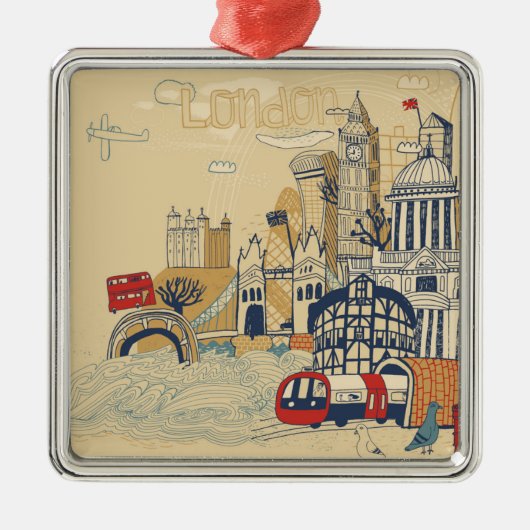 London Doodle Scene Metalen Ornament (Voorkant)