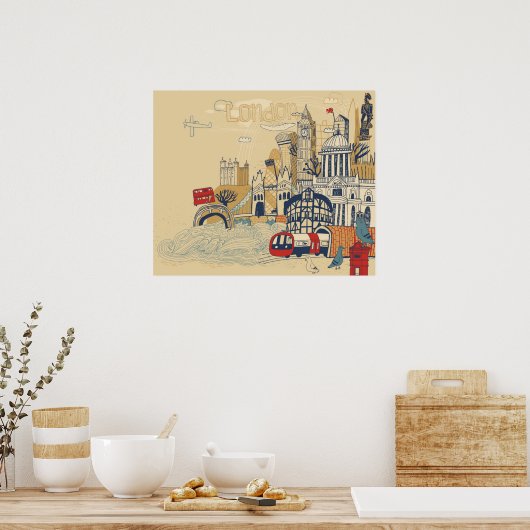 London Doodle Scene Poster (Keuken)