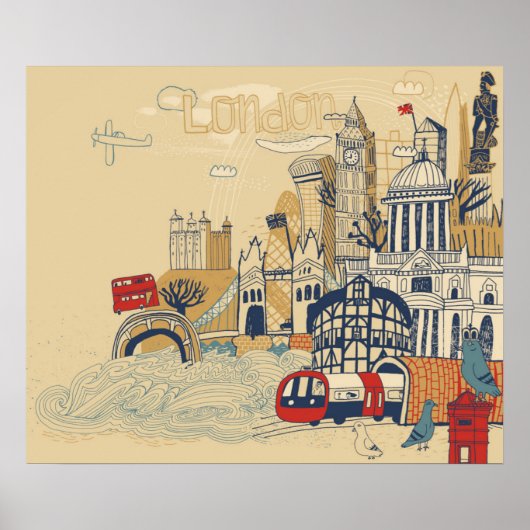 London Doodle Scene Poster (Voorkant)