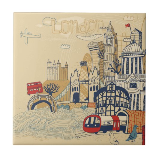 London Doodle Scene Tegeltje (Voorkant)