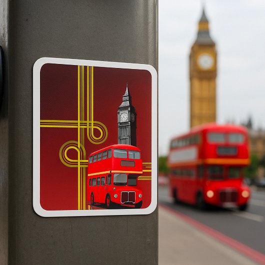 London Double Decker Bus Square Sticker