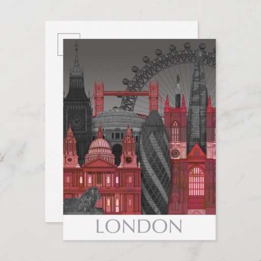 London Elevings by Night - Red Briefkaart (Voorkant / Achterkant)