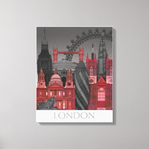 London Elevings by Night - Red Canvas Afdruk