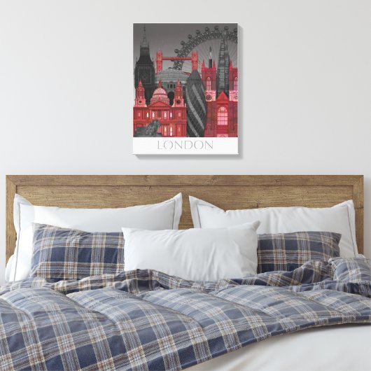 London Elevings by Night - Red Canvas Afdruk (Insitu (Slaapkamer))