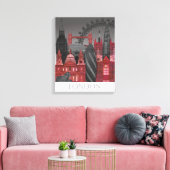 London Elevings by Night - Red Canvas Afdruk (Insitu (Woonkamer))