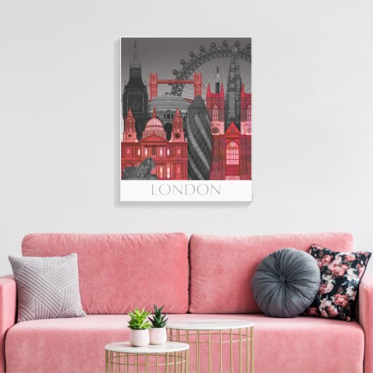 London Elevings by Night - Red Canvas Afdruk (Insitu (Woonkamer))