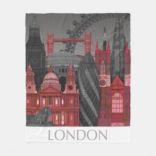 London Elevings by Night - Red Fleece Deken (Voorkant)